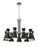 Soriano 9-Light Mid Century Cone Chandelier Pendant in Black + Silver