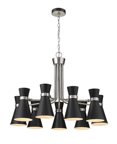Soriano 9-Light Mid Century Cone Chandelier Pendant in Black + Silver