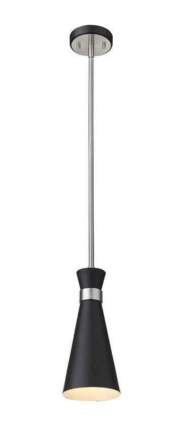 Soriano 5.5" Mini 1-Light Mid Century Cone Pendant in Black + Silver + Brass