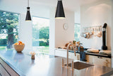 Soriano 5.5" Mini 1-Light Mid Century Cone Pendant in Black + Silver + Brass