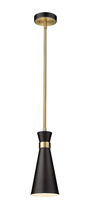 Soriano 5.5" Mini 1-Light Mid Century Cone Pendant in Black + Silver + Brass