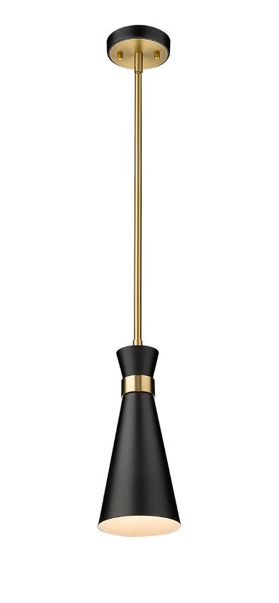 Soriano 5.5" Mini 1-Light Mid Century Cone Pendant in Black + Silver + Brass