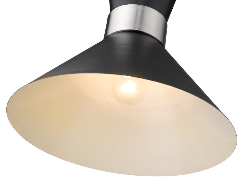 Soriano 13" 1-Light Mid Century Cone Pendant in Black + Silver + Brass