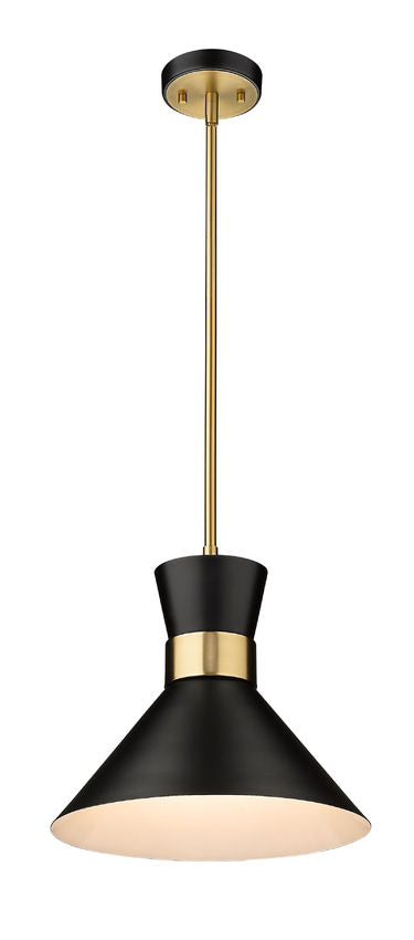 Soriano 13" 1-Light Mid Century Cone Pendant in Black + Silver + Brass