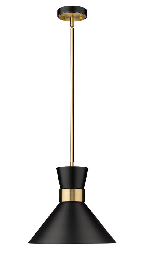 Soriano 13" 1-Light Mid Century Cone Pendant in Black + Silver + Brass