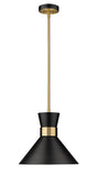 Soriano 13" 1-Light Mid Century Cone Pendant in Black + Silver + Brass