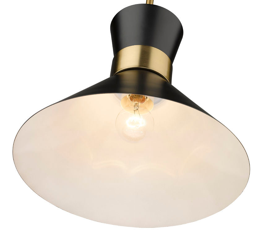 Soriano 13" 1-Light Mid Century Cone Pendant in Black + Silver + Brass
