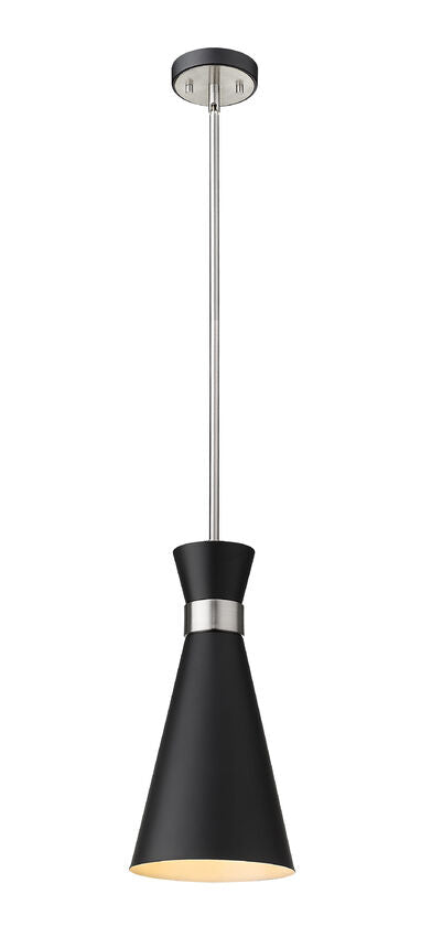 Soriano 8" 1-Light Mid Century Cone Pendant in Black + Silver + Brass