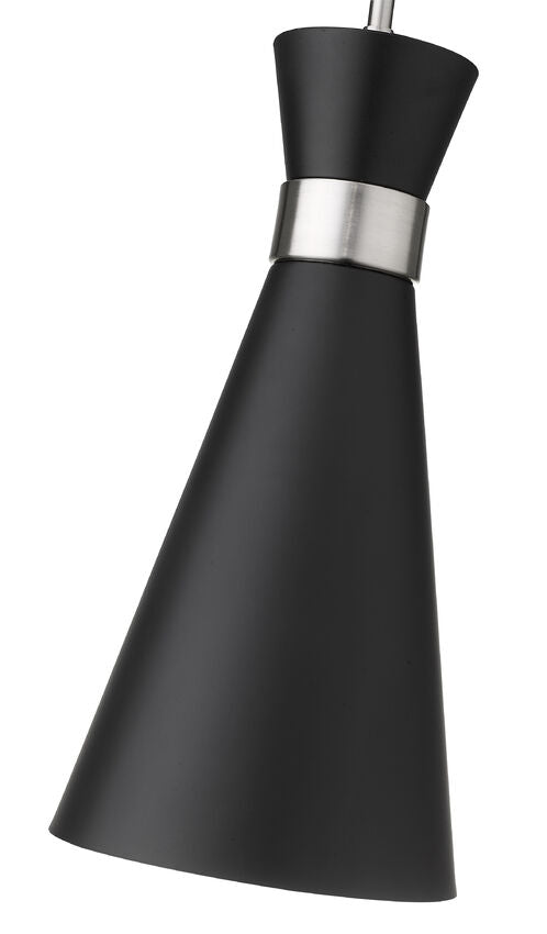 Soriano 8" 1-Light Mid Century Cone Pendant in Black + Silver + Brass