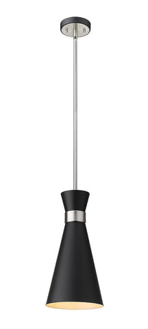 Soriano 8" 1-Light Mid Century Cone Pendant in Black + Silver + Brass