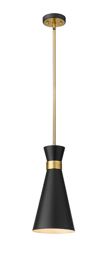 Soriano 8" 1-Light Mid Century Cone Pendant in Black + Silver + Brass
