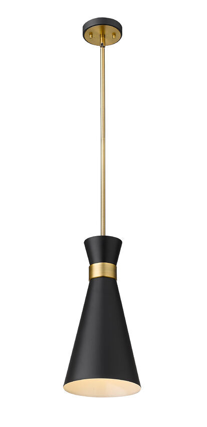 Soriano 8" 1-Light Mid Century Cone Pendant in Black + Silver + Brass