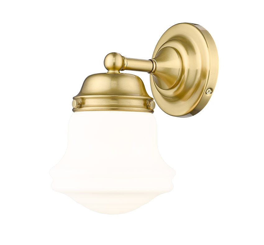 Vaughn 1-Light Schoolhouse Opal Glass + Brass Traditional Wall Sconce Light Fixture