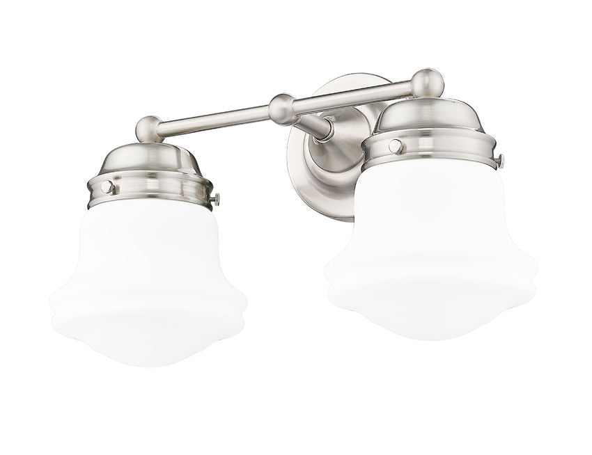 Vaughn 2-Light Schoolhouse Opal Glass + Brass Traditional  Double Vanity Wall Sconce Light Fixture