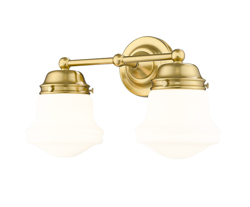 Vaughn 2-Light Schoolhouse Opal Glass + Brass Traditional  Double Vanity Wall Sconce Light Fixture
