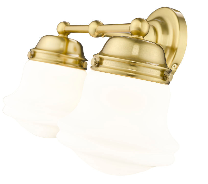 Vaughn 2-Light Schoolhouse Opal Glass + Brass Traditional  Double Vanity Wall Sconce Light Fixture