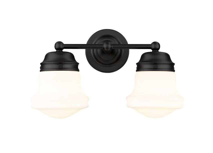 Vaughn 2-Light Schoolhouse Opal Glass + Brass Traditional  Double Vanity Wall Sconce Light Fixture