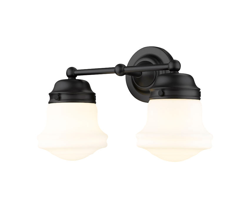 Vaughn 2-Light Schoolhouse Opal Glass + Brass Traditional  Double Vanity Wall Sconce Light Fixture