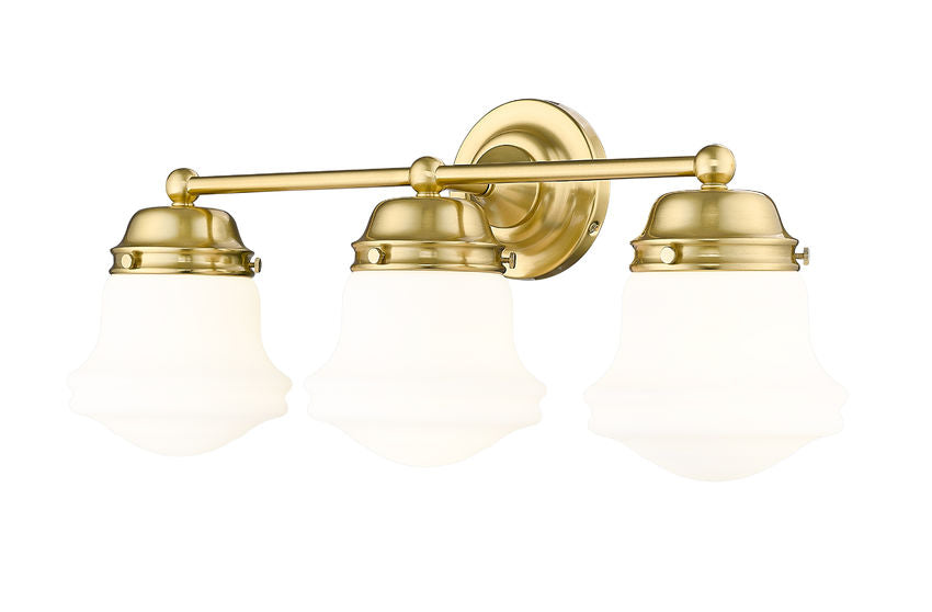 Vaughn 3-Light Schoolhouse Opal Glass + Brass Traditional Wall Sconce Light Fixture
