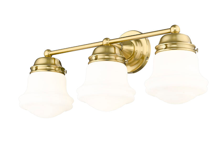 Vaughn 3-Light Schoolhouse Opal Glass + Brass Traditional Wall Sconce Light Fixture