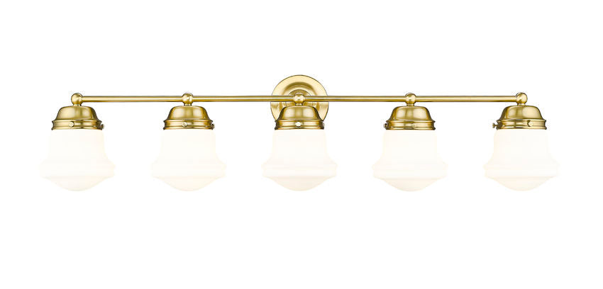 Vaughn 5-Light Schoolhouse Opal Glass + Brass Traditional Wall Sconce Light Fixture