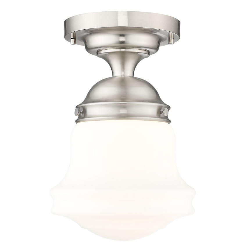 Vaughn 1-Light Schoolhouse Opal Glass + Brass Traditional Semi Flush Mount Ceiling Fixture