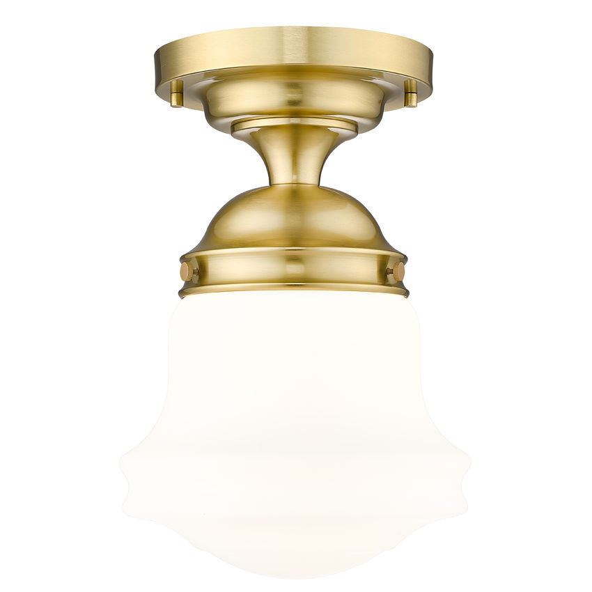 Vaughn 1-Light Schoolhouse Opal Glass + Brass Traditional Semi Flush Mount Ceiling Fixture
