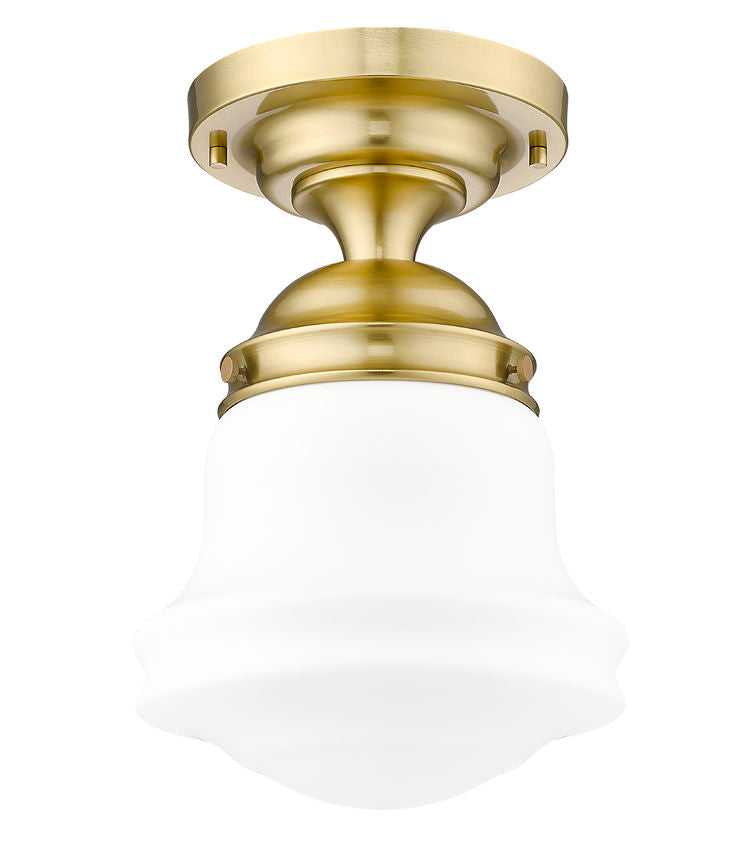 Vaughn 1-Light Schoolhouse Opal Glass + Brass Traditional Semi Flush Mount Ceiling Fixture