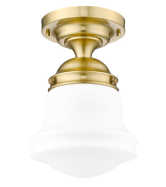 Vaughn 1-Light Schoolhouse Opal Glass + Brass Traditional Semi Flush Mount Ceiling Fixture