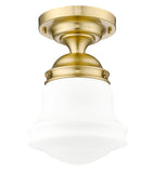 Vaughn 1-Light Schoolhouse Opal Glass + Brass Traditional Semi Flush Mount Ceiling Fixture