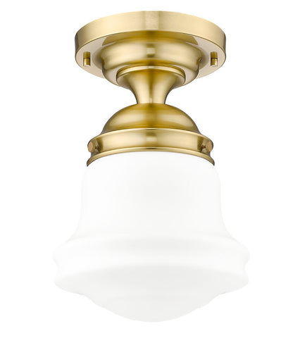 Vaughn 1-Light Schoolhouse Opal Glass + Brass Traditional Semi Flush Mount Ceiling Fixture