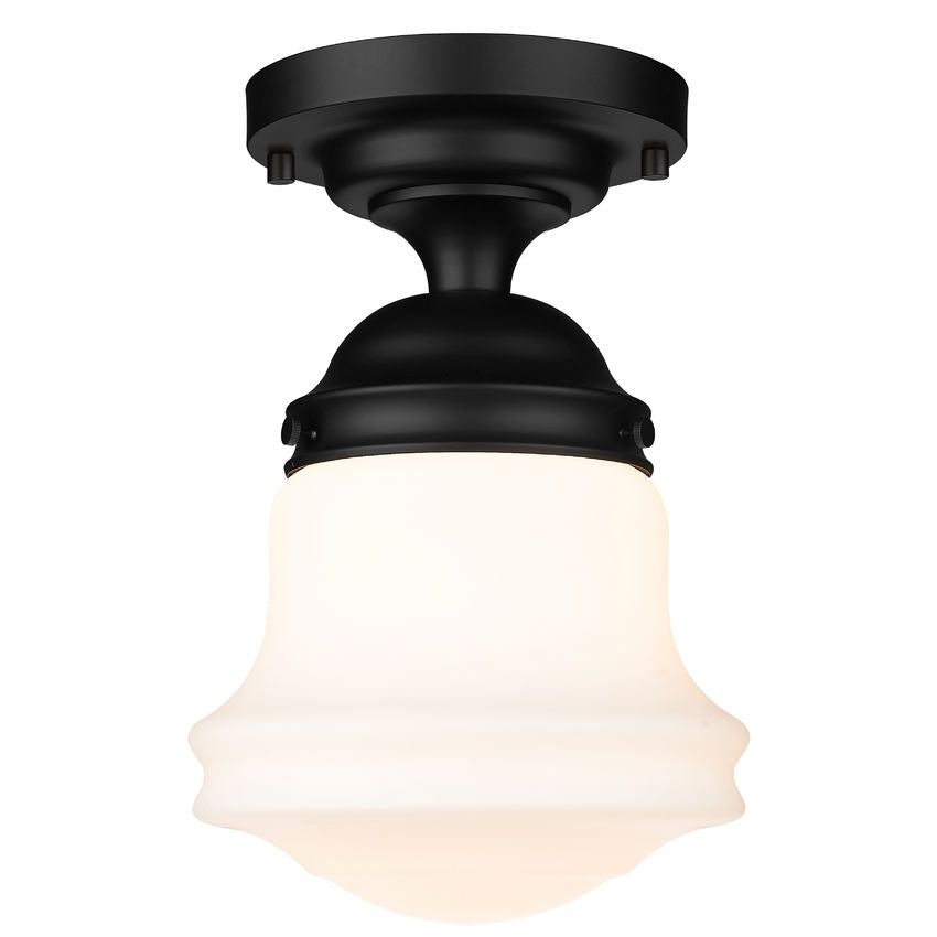 Vaughn 1-Light Schoolhouse Opal Glass + Brass Traditional Semi Flush Mount Ceiling Fixture