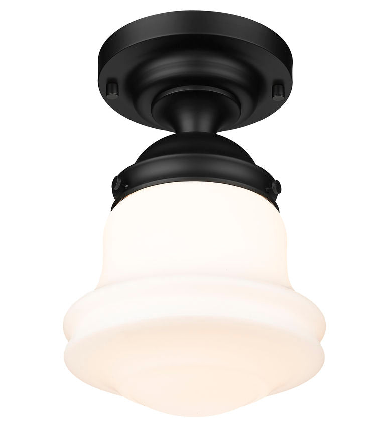 Vaughn 1-Light Schoolhouse Opal Glass + Brass Traditional Semi Flush Mount Ceiling Fixture