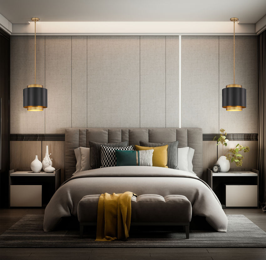 Harlech Modern Curved Brass + Bronze Metal Drum Pendant Light