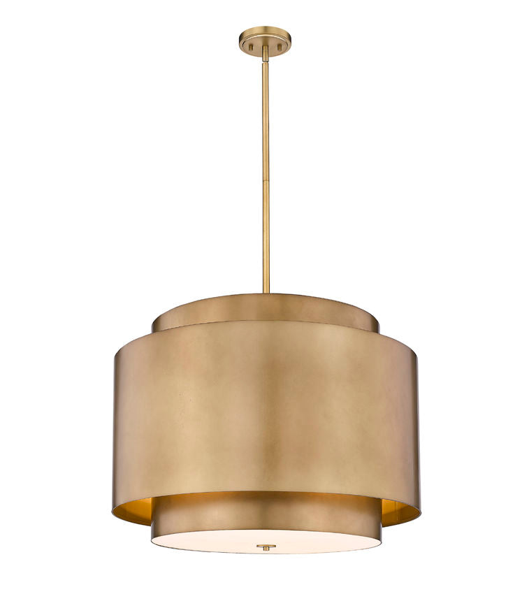 Harlech Large 4-Light 32" Modern Curved Aged Brass Metal Drum Pendant Light