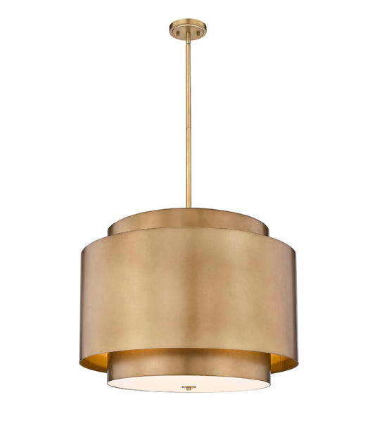 Harlech Large 4-Light 32" Modern Curved Aged Brass Metal Drum Pendant Light