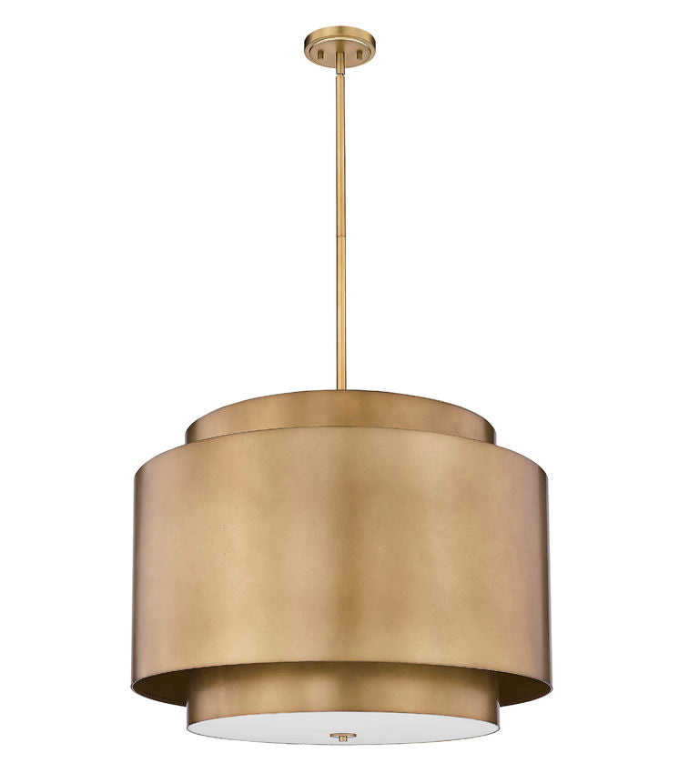 Harlech Large 4-Light 32" Modern Curved Aged Brass Metal Drum Pendant Light