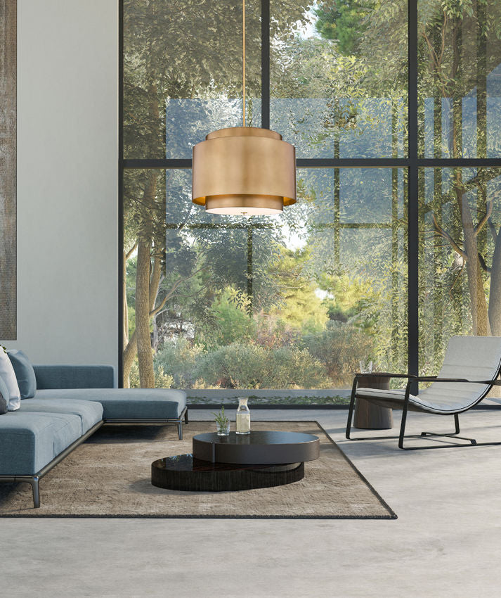Harlech Large 4-Light 32" Modern Curved Aged Brass Metal Drum Pendant Light