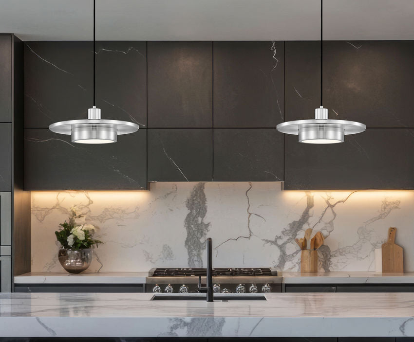 Ludo 16" Modern LED Pendant Light in Black, White, Brushed Nickel or Brass