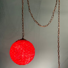 Vintage 1950s Candy Red Mid Century Spaghetti Ribbon Acrylic Swag Globe Pendant Light MCM