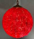 Vintage 1950s Candy Red Mid Century Spaghetti Ribbon Acrylic Swag Globe Pendant Light MCM