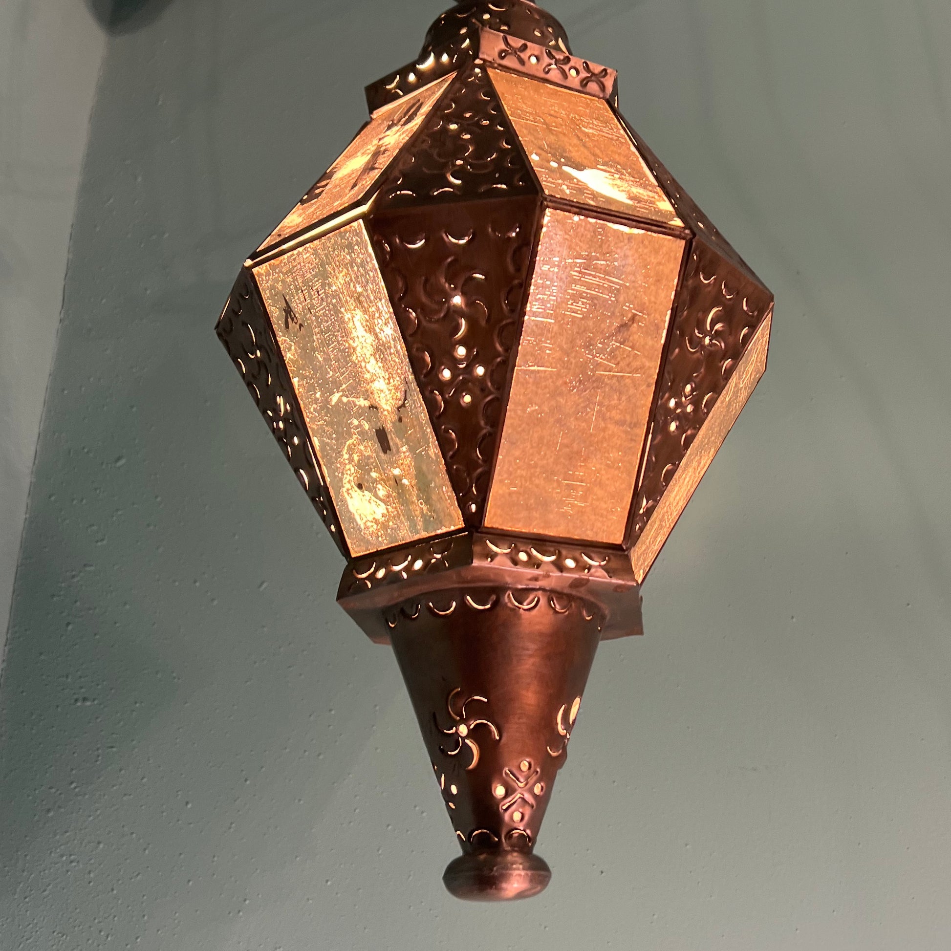 Vintage Handmade Moroccan-style Pierced Metal Hanging Star Lantern Pendant Light