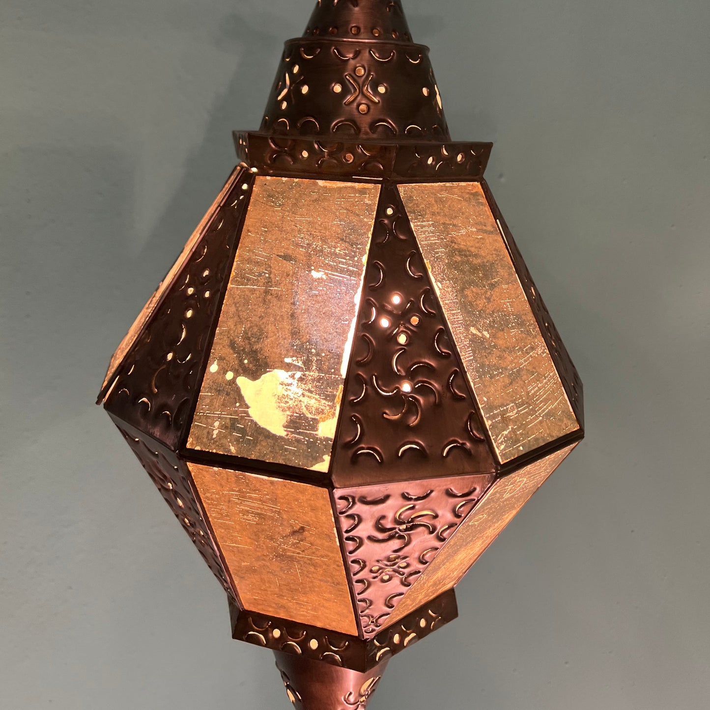 Vintage Handmade Moroccan-style Pierced Metal Hanging Star Lantern Pendant Light
