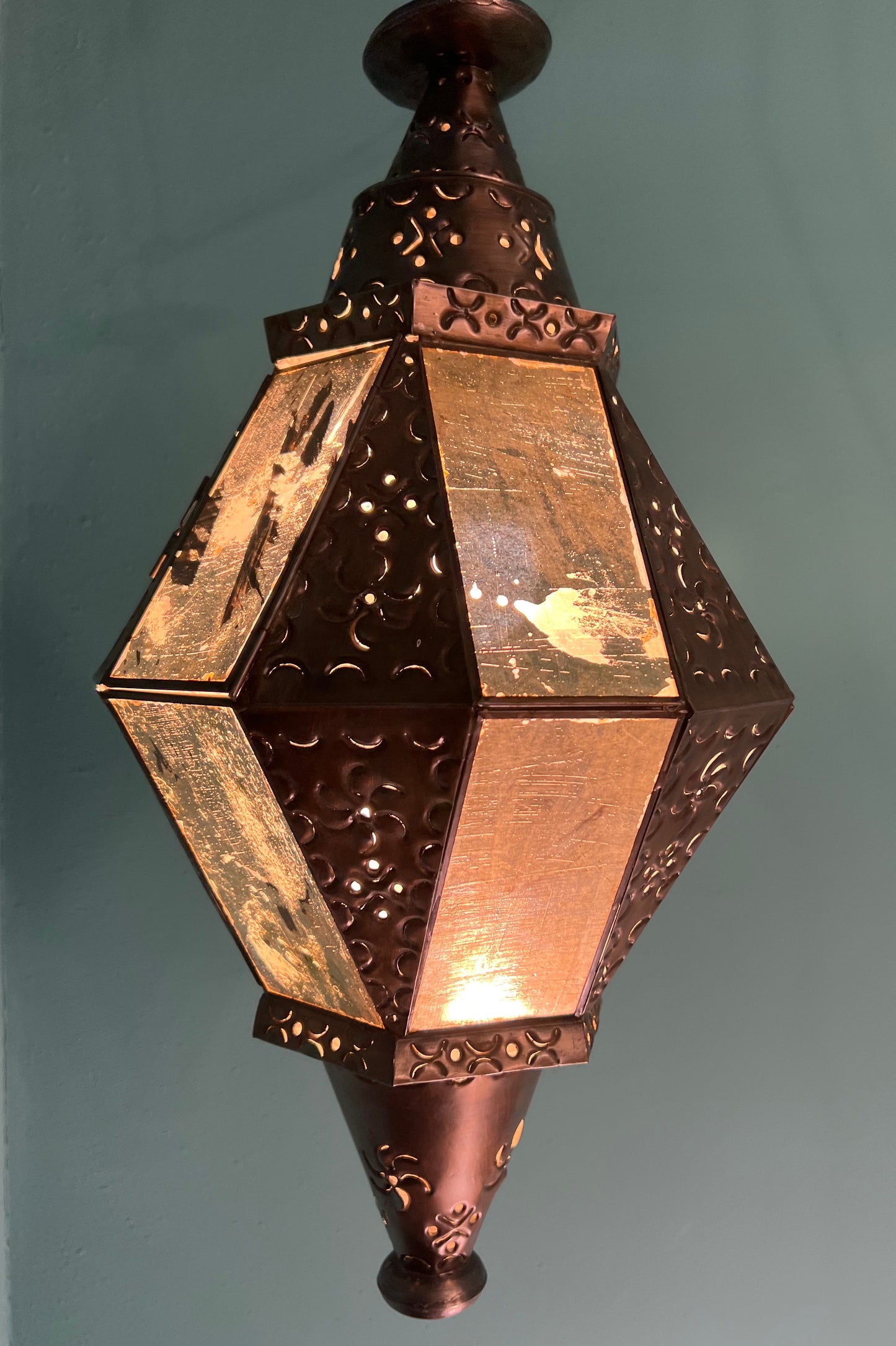 Vintage Handmade Moroccan-style Pierced Metal Hanging Star Lantern Pendant Light