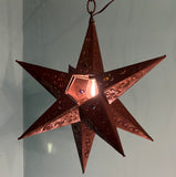 Vintage Handmade Moroccan-style Pierced Metal Hanging Star Lantern Pendant Light with Rainbow Glass Inlays