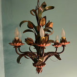 Vintage 1960s Italian Tole 5-Light Painted Floral Chandelier MCM Pendant
