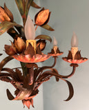 Vintage 1960s Italian Tole 5-Light Painted Floral Chandelier MCM Pendant