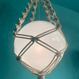 12" Acrylic Globe Swag Pendant Light with Handmade Macrame Holder by Practical Props