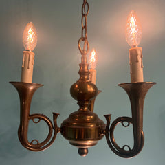 Vintage Handmade Aged Brass Trumpet Chandelier Antique Musical Pendant Light