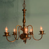Vintage Early American-style Traditional 5-Light Chandelier in Antique Brass